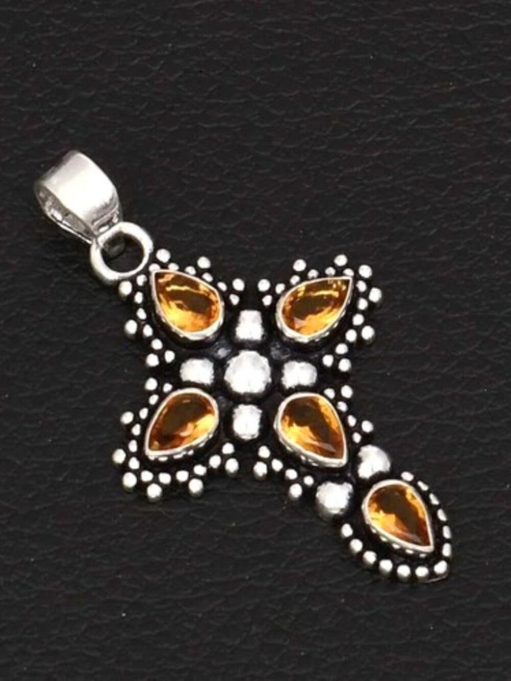Citrine Gemstone Sterling Silver Cross Pendant